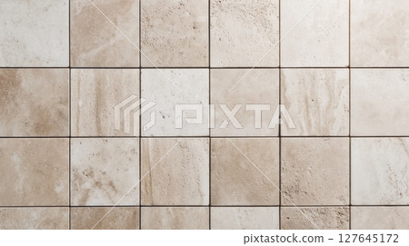 Seamless beige Travertine stone tile pattern with textured surface for architectural and interior background use 127645172
