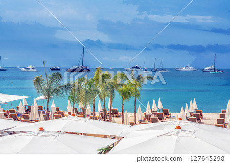 Amazing landscape with vessel boats in bay of CANNES Amazing landscape with vessel boats in bay of CANNES 127645298