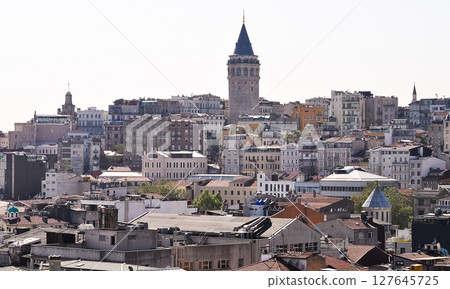 Istanbul. Taksim district aerial view from cruise ship. Galataport waterfront in Karakoy Istanbul. Taksim district aerial view from cruise ship. Galataport waterfront in Karakoy 127645725