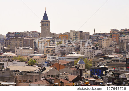 Istanbul. Taksim district aerial view from cruise ship. Galataport waterfront in Karakoy Istanbul. Taksim district aerial view from cruise ship. Galataport waterfront in Karakoy 127645726