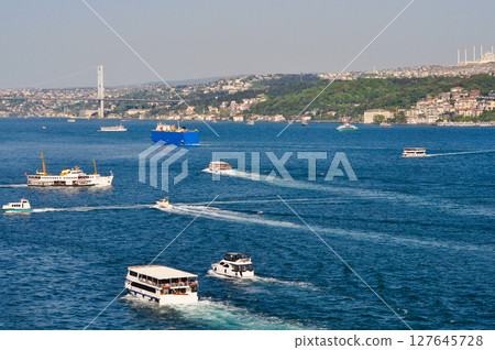 Panorama of Istanbul city and Bosfor . Istanbul is the largest city in Turkey 127645728