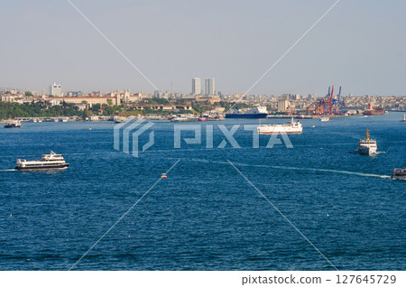 Panorama of Istanbul city and Bosfor . Istanbul is the largest city in Turkey 127645729