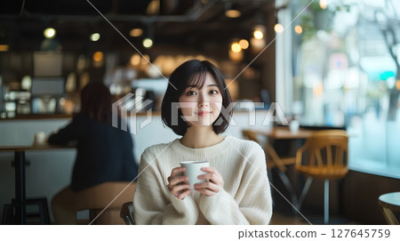 A woman drinking coffee A woman drinking coffee 127645759
