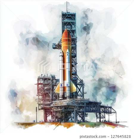 Kennedy Space Center. Kennedy Space Center hand drawn watercolor illustration Kennedy Space Center. Kennedy Space Center hand drawn watercolor illustration 127645828