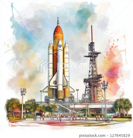 Kennedy Space Center. Kennedy Space Center hand drawn watercolor illustration Kennedy Space Center. Kennedy Space Center hand drawn watercolor illustration 127645829