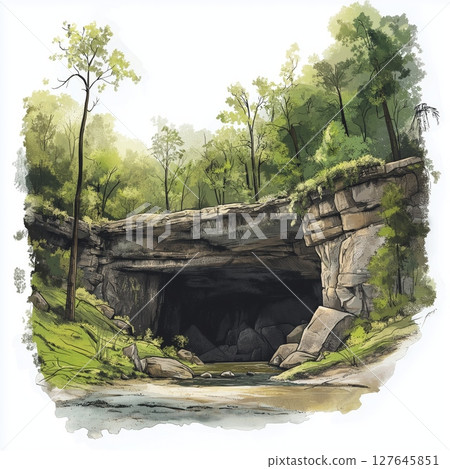 Mammoth Cave National Park. Mammoth Cave National Park hand drawn watercolor illustration Mammoth Cave National Park. Mammoth Cave National Park hand drawn watercolor illustration 127645851
