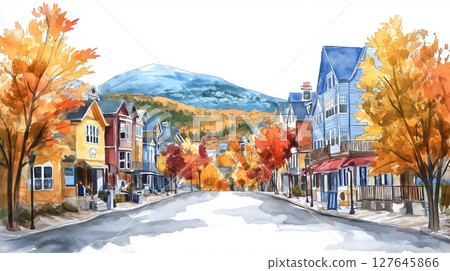Mont-Tremblant . Mont-Tremblant  hand drawn watercolor illustration 127645866