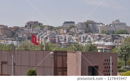 Istanbul. Taksim district aerial view from cruise ship. Galataport waterfront in Karakoy 127645947