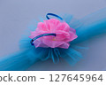 Wedding decor made of ribbon and flower. 127645964