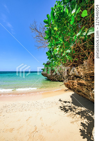The spectacular view of Hirakubo Beach, with its rocky shores and emerald sea, Ishigaki Island The spectacular view of Hirakubo Beach, with its rocky shores and emerald sea, Ishigaki Island 127646054