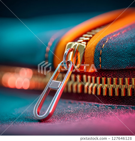 Your It Bag with bold orange zipper and blue fabric panel showcasing vivid contrast design 127646128