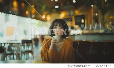 Women who drink coffee at a cafe 127646182