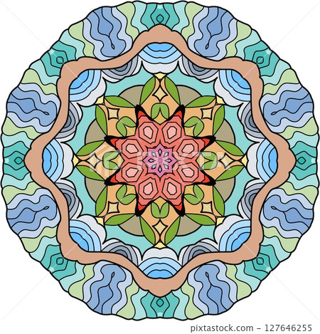 Colorful cute Mandala. Decorative unusual round ornaments. 127646255