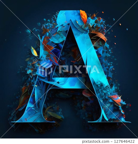 Letter a of the alphabet surrounded by nature elements. 3D rendering 127646422