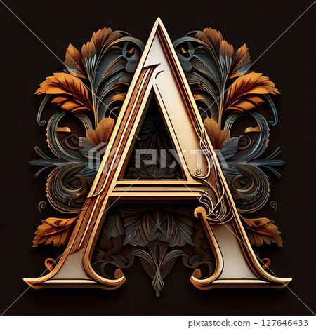 Vintage letter A with ornate design elements. 3D render Vintage letter A with ornate design elements. 3D render 127646433