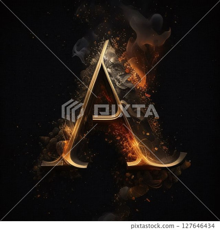 Burning letter A with smoke and fire effect isolated on black background Burning letter A with smoke and fire effect isolated on black background 127646434