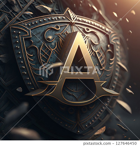 Luxury shield with letter A. 3d render illustration. Luxury shield with letter A. 3d render illustration. 127646450
