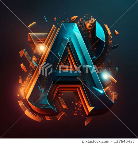 Futuristic letter A in neon style, 3D illustration. Futuristic letter A in neon style, 3D illustration. 127646455