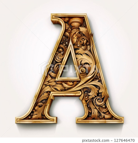 Gold letter A in Victorian style with floral ornament. 3D render Gold letter A in Victorian style with floral ornament. 3D render 127646470