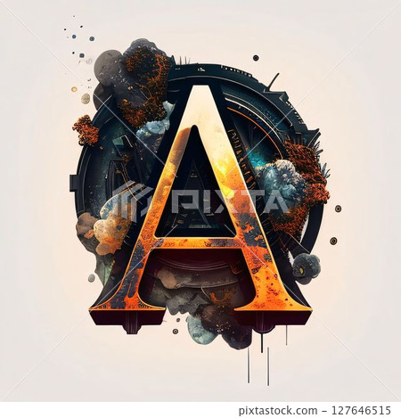 Futuristic letter A, futuristic font with smoke and fire effect Futuristic letter A, futuristic font with smoke and fire effect 127646515