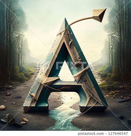 Arrow in the shape of letter A in the forest. 3D rendering Arrow in the shape of letter A in the forest. 3D rendering 127646547