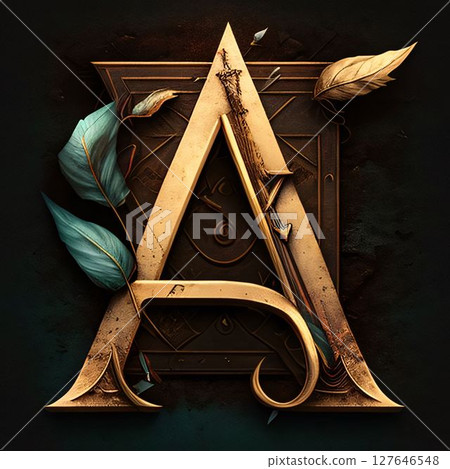 Vintage letter A with floral ornament. Design element for book covers, presentations layouts, title and page backgrounds. Vintage letter A with floral ornament. Design element for book covers, presentations layouts, title and page backgrounds. 127646548