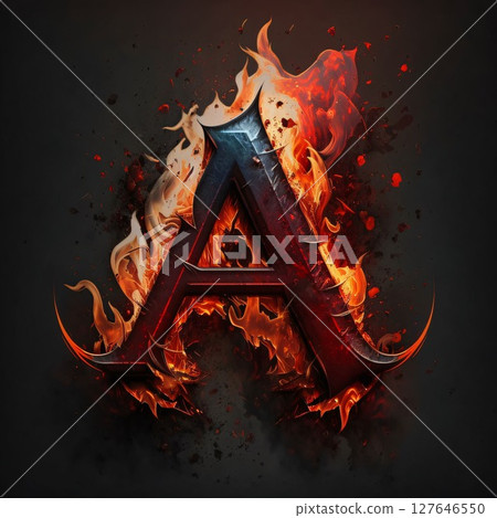Flaming letter A on a black background. 3D illustration Flaming letter A on a black background. 3D illustration 127646550