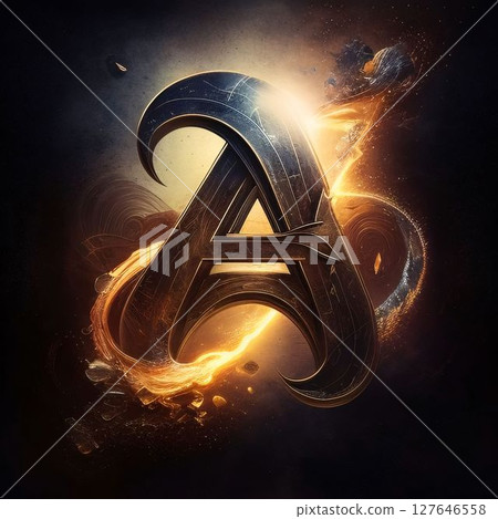 Zodiac sign A, Zodiacal symbol with fire effect. Zodiac sign A, Zodiacal symbol with fire effect. 127646558