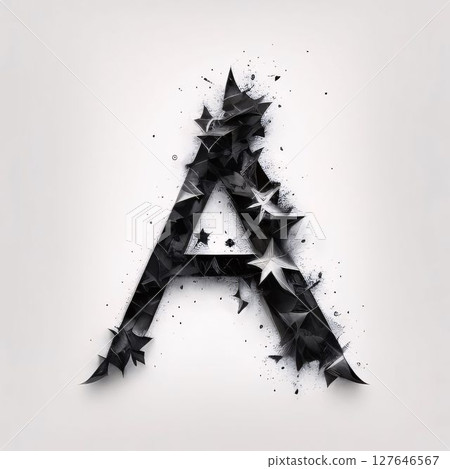 Alphabet letter A cracked in the air, black and white font 127646567
