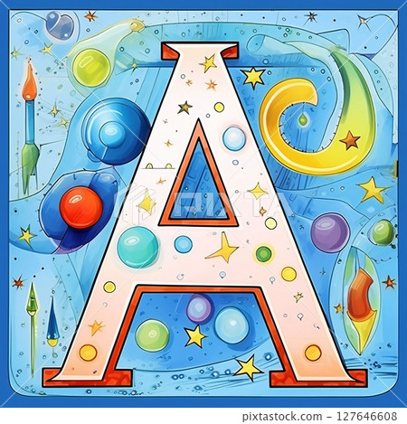 Alphabet letter A in space with planets, stars and comets Alphabet letter A in space with planets, stars and comets 127646608