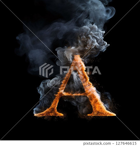 Burning letter A with smoke isolated on black background. 3d rendering Burning letter A with smoke isolated on black background. 3d rendering 127646615