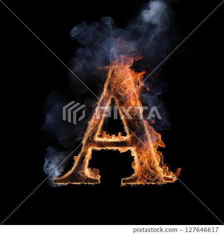 Fiery letter A uppercase isolated on black background. 3d rendering Fiery letter A uppercase isolated on black background. 3d rendering 127646617