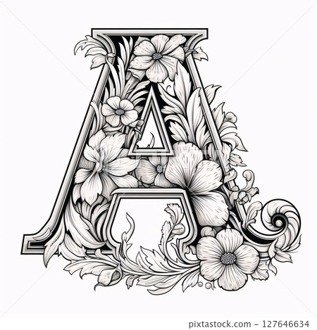 Floral capital letter A in the style of Baroque. 127646634