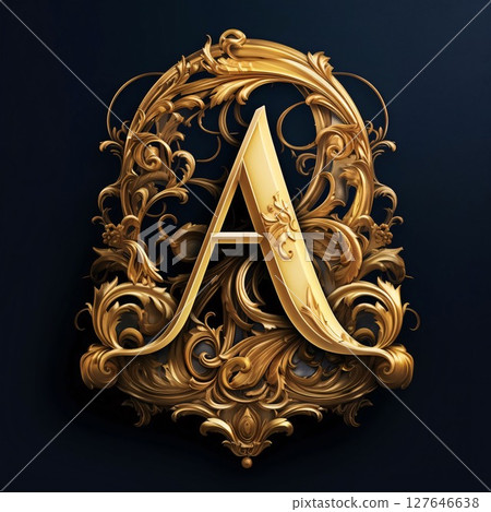 Elegant golden letter A in the style of Baroque. 127646638