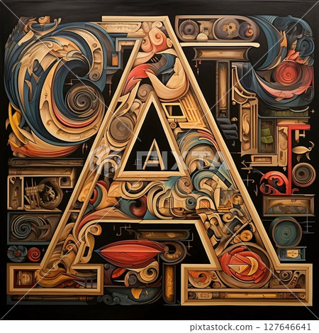 Colorful illustration of the letter A in the style of a collage. Colorful illustration of the letter A in the style of a collage. 127646641