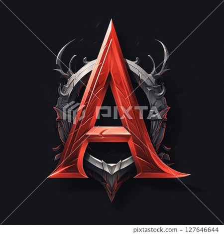 Letter A with horns on a black background. 3d illustration. Letter A with horns on a black background. 3d illustration. 127646644