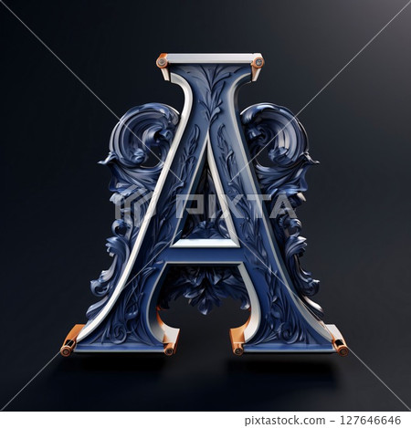 Baroque capital letter A. Black background. 3d rendering 127646646