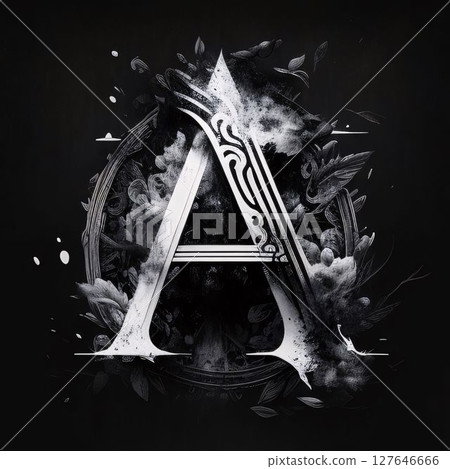 Vintage capital letter A with floral ornament on blackboard background. Vintage capital letter A with floral ornament on blackboard background. 127646666