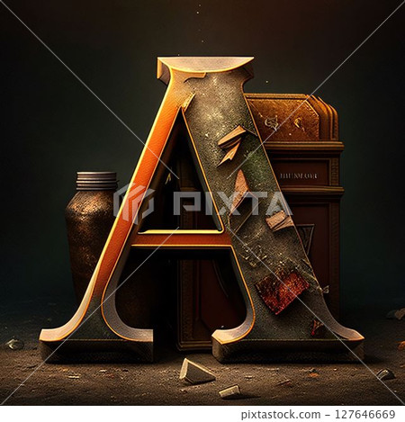 Letter A made of wood. 3D illustration. Vintage style. Letter A made of wood. 3D illustration. Vintage style. 127646669