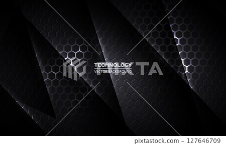 Hexagon technology black and white colored honeycomb abstract background. 127646709