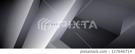 Dark gray modern abstract wide banner background with 3D dagonal geometric shapes. Dark gray modern abstract wide banner background with 3D dagonal geometric shapes. 127646714