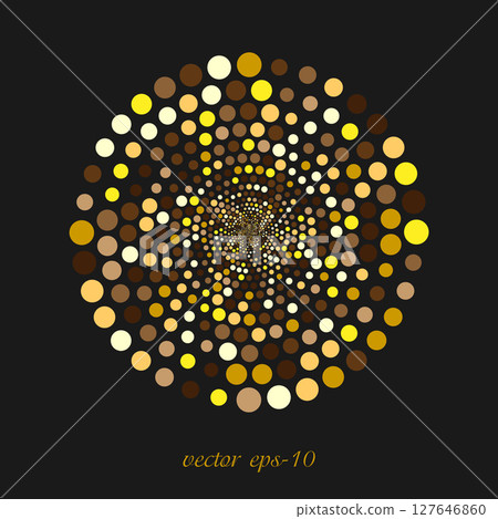 Circle of golden dots .Abstract gold pattern.Template for design and lettering.Vector illustration. Circle of golden dots .Abstract gold pattern.Template for design and lettering.Vector illustration. 127646860