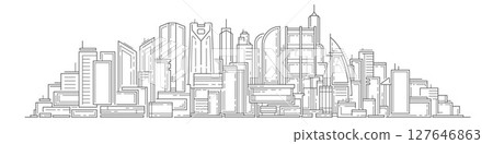 Linear cityscape .Architecture panoramic landscape.Drawing of skyscrapers, buildings.Vector illustration. Linear cityscape .Architecture panoramic landscape.Drawing of skyscrapers, buildings.Vector illustration. 127646863