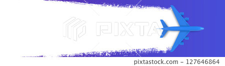 Flying plane.Banner for travel and summer holidays .White streak of paint.Vector illustration. Flying plane.Banner for travel and summer holidays .White streak of paint.Vector illustration. 127646864