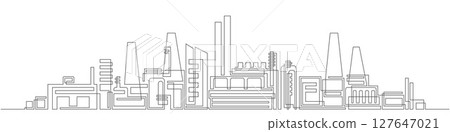 City factory.Industrial city landscape.Industrial complex with pipes.Modern thin line design style. vector illustration. 127647021