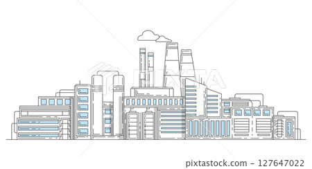 Industrial complex with pipes.City factory.Modern thin line design style.Buildings architecture. vector illustration. Industrial complex with pipes.City factory.Modern thin line design style.Buildings architecture. vector illustration. 127647022