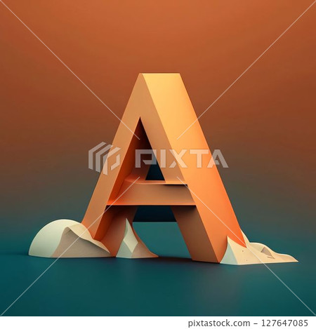 3d rendering of letter A in low poly style on dark background 127647085