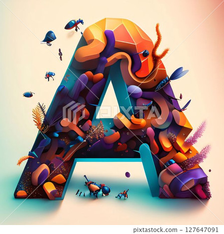 Colorful 3D illustration of letter A in the form of a rock. Colorful 3D illustration of letter A in the form of a rock. 127647091