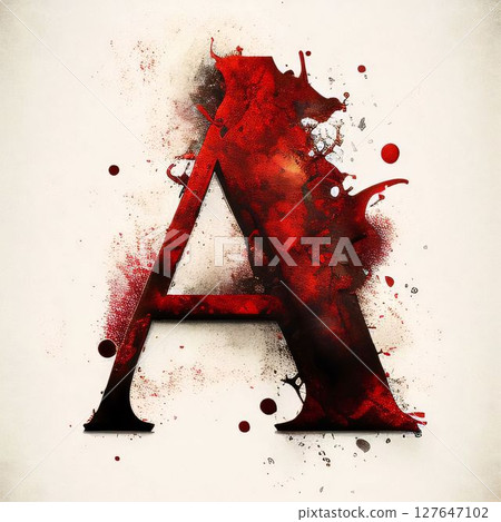 Letter A uppercase. Grunge painted font with blood splashes Letter A uppercase. Grunge painted font with blood splashes 127647102