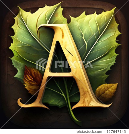 letter a made of leaves on a dark background. 3d illustration letter A letter a made of leaves on a dark background. 3d illustration letter A 127647143
